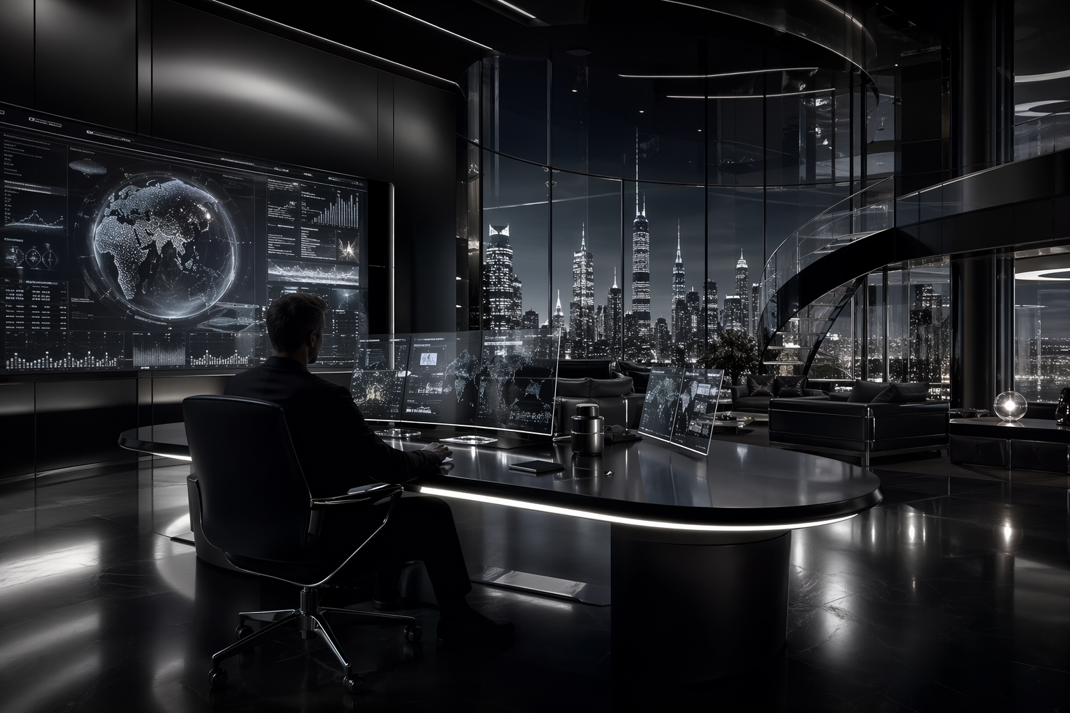 Premium black and silver AI systems hero visual